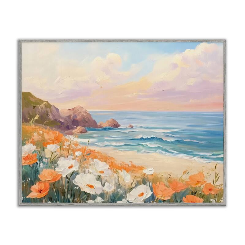 Stupell Poppies by Beach Bay Framed Giclee Art Design By Arlington Prints - 20 x 16 - Grey