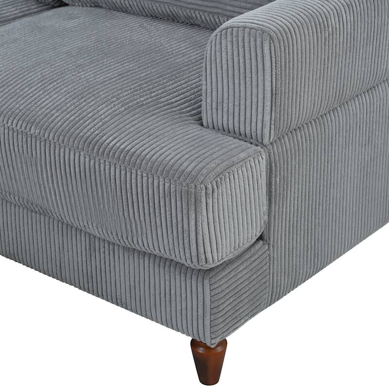 L Shaped Modular Sectional Sofa with Ottoman, Corduroy Upholstered Sleeper Sofa Bed, Corner Sectional Couch with Wooden Legs