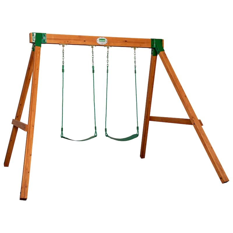Backyard Discovery Durango Cedar Wood A-Frame Swing Set, Belt Swings - 9'1" x 8'1" - Brown - Swing Set - 9'1" x 8'1" - Kids