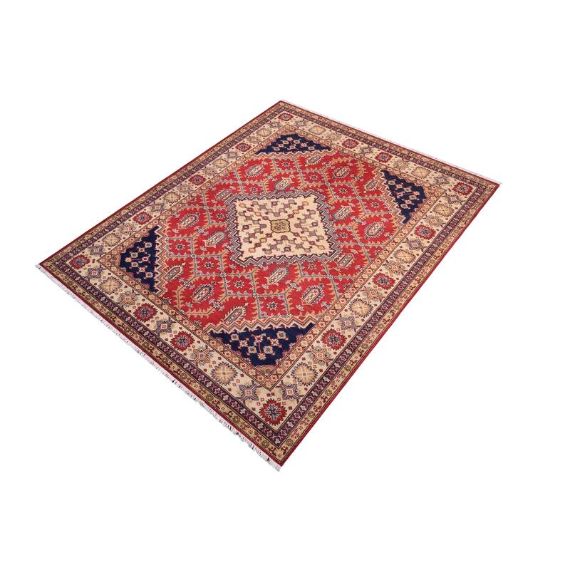 Southwestern Kazak Fatima Red/Beige Wool Rug - 5'8'' x 7'10''
