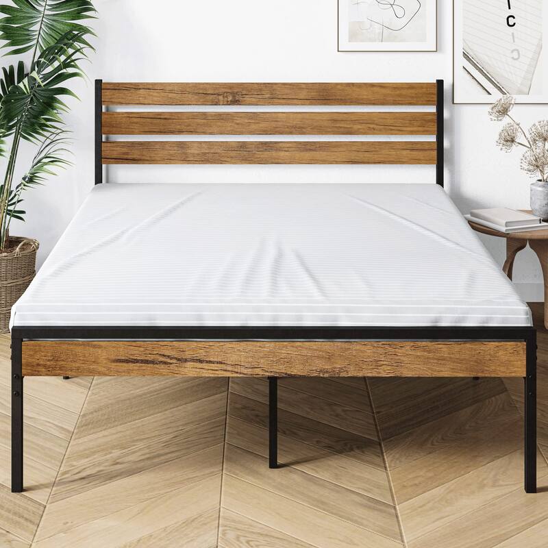 Platform Bed Frame with Wood Headboard No Box Spring Needed
