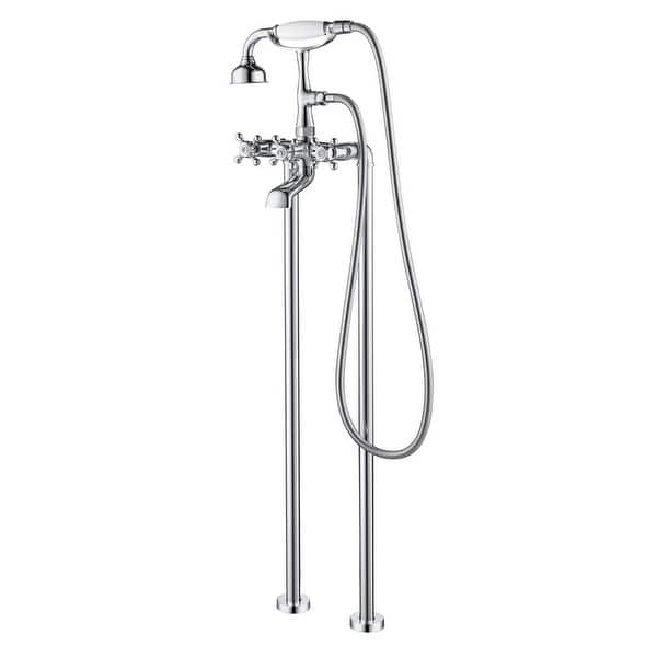 slide 2 of 15, SevenFalls 8019 Telephone Double Lever Handles Clawfoot Floor Mounted Tub Filler with Handheld Shower Matte Black