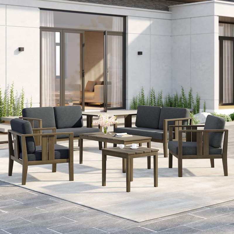 6-Piece Outdoor Furniture Solid Teak Patio Conversation Set with Table - Dark Grey - Naturalframe