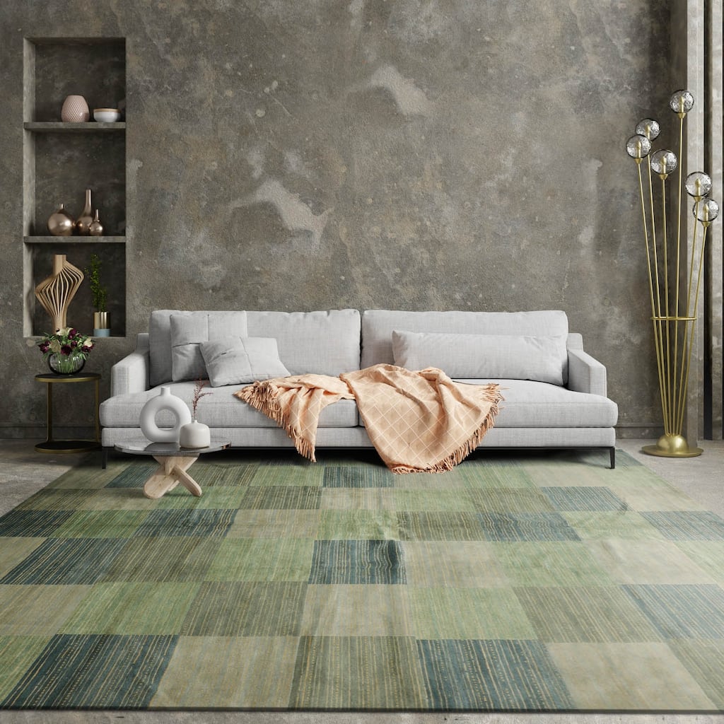 Hand Knotted Michaelian & Kohlberg Aqua Tibetan Wool Modern Area Rug - 8' 2'' x 9' 10''