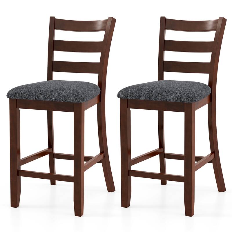 Gymax Wood Bar Stools Set of 4 Counter Height Chairs w/ Faux Leather - See Details