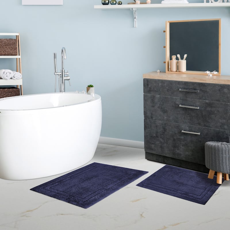 Superior Cotton Solid Non-slip Backing 2-Piece Bath Rug Set