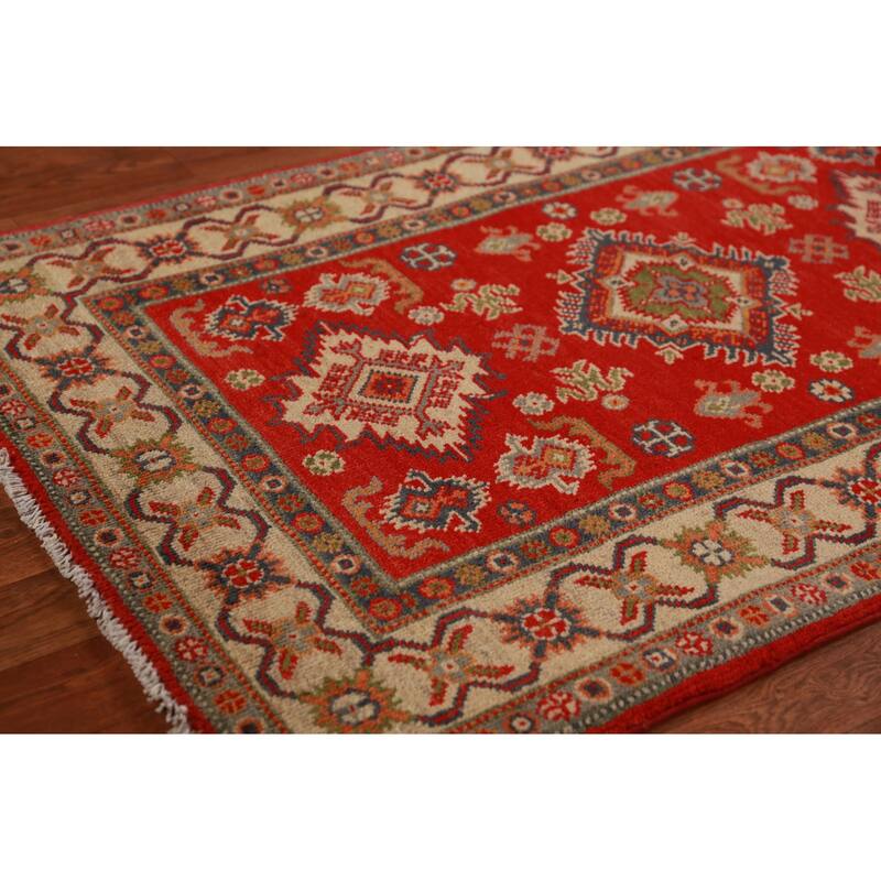 Traditional Red Foyer Rug Hand-Knotted Geometric Wool Carpet - 2'9"x 4'1"