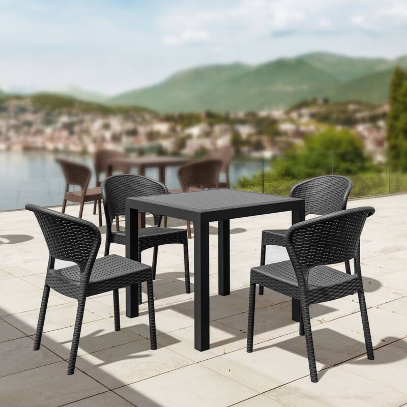 5 Piece Gray Outdoor Patio Square Dining Set with Side Chairs 32"