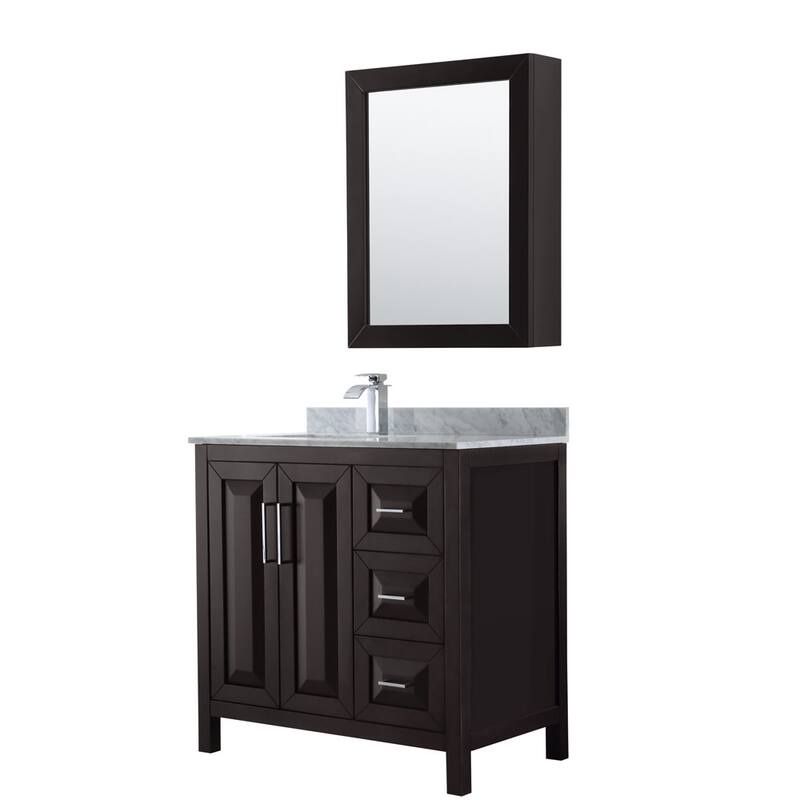 Wyndham Collection Daria 36" Free Standing Single Vanity Set with MDF - Dark Espresso / White Carrara Marble Top / - Espresso Finish