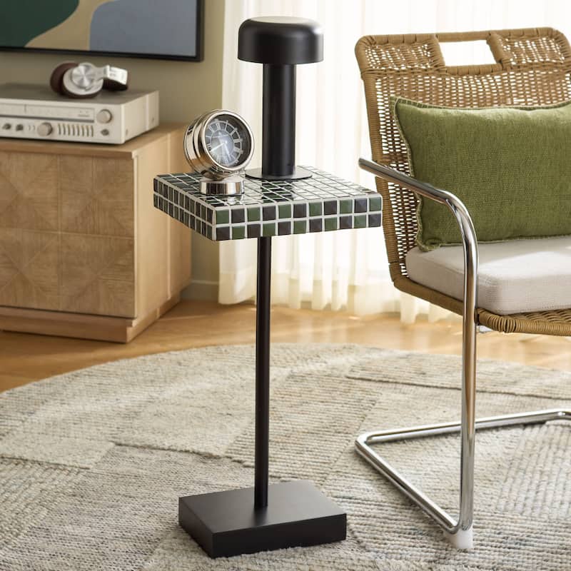 SAFAVIEH Home Satomi Accent Table - 13"W x 13"D x 25"H - Dark Green/Black