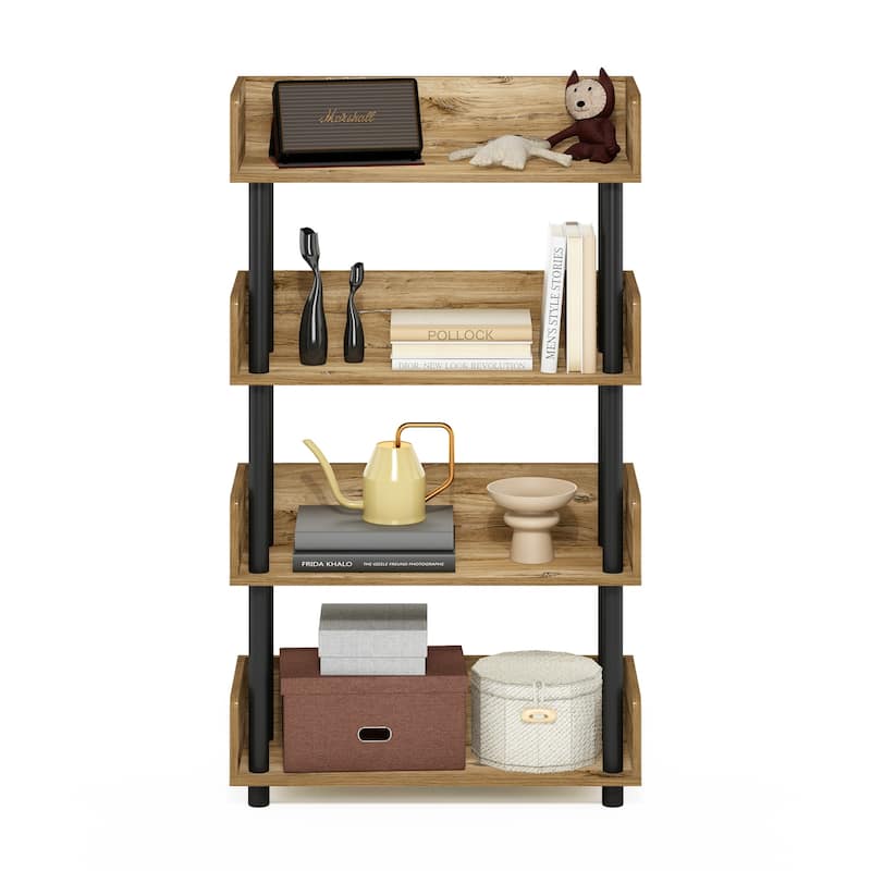 4 Tiers Wood Household Shelving Unit in Oak/Black (23.62 in. W x 41.1 in. H x 9.21 in. D) - 23.62