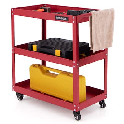 Gymax 3-Tier Rolling Tool Cart w/ 3 Spacious Shelves 4 Universal