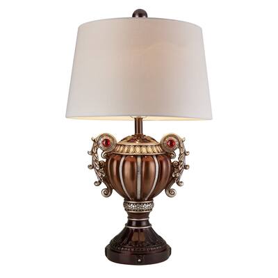 Trophy Shaped Polyresin Table Lamp with Scroll Handles, Bronze