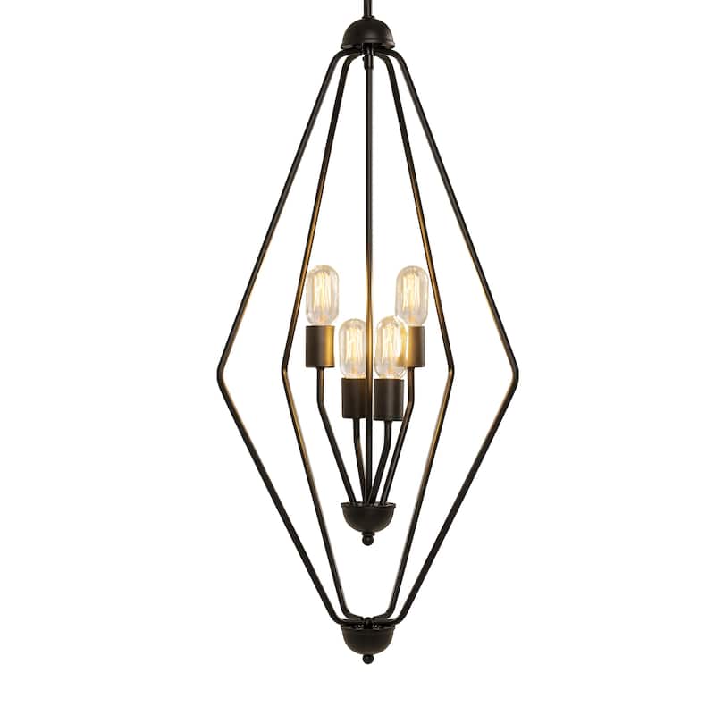 Modern Black 4-Light 18" W Lantern Chandelier Geometric Kitchen Island Pendant Light - Dia.17.9"xH35.2"