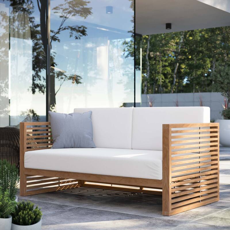 Carlsbad Teak Wood Outdoor Patio Loveseat - Natural White