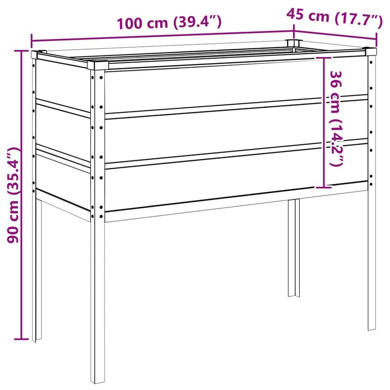 vidaXL Planter 100 x 45 x 90 cm Galvanised Steel - 39.37 x 17.72 x 35.43