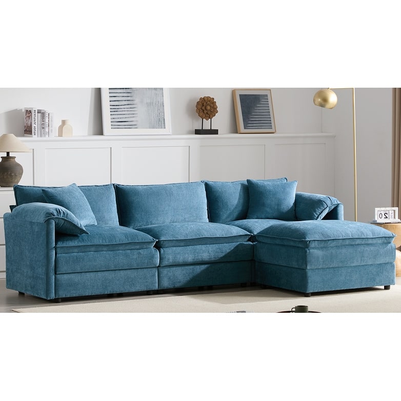 Chenille Modular Sectional Sofa, L Shaped Upholstered Cloud Couch Set, Oversized 4 Seat Sofa with Movable Ottoman