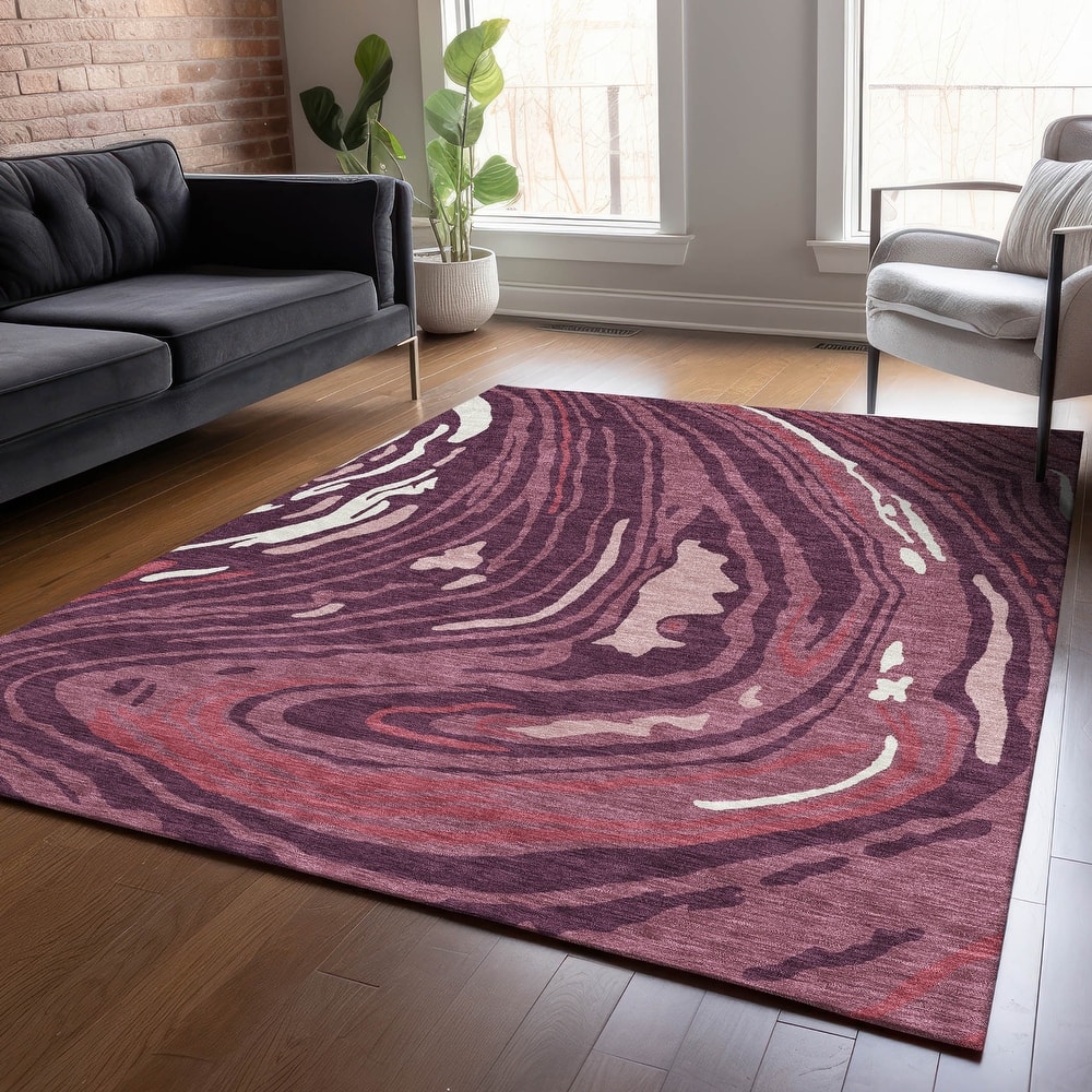 Machine Washable Indoor/ Outdoor Abstract Brushstrokes Chantille Rug