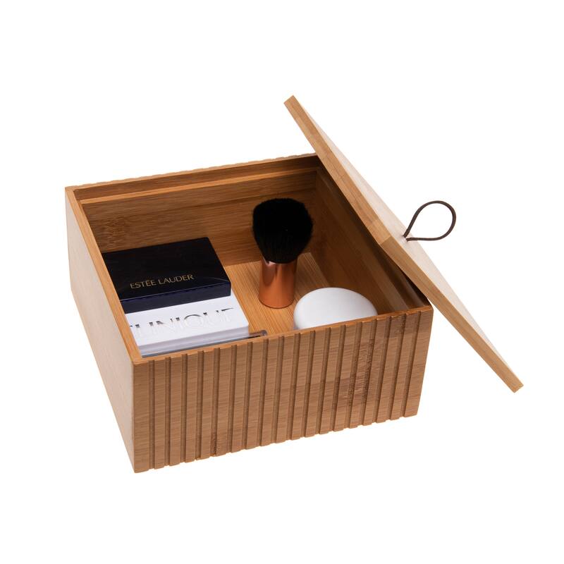 Bath Bliss Large Square Bamboo Storage Jar - Natural - 5.91 x 5.91 x 2.76