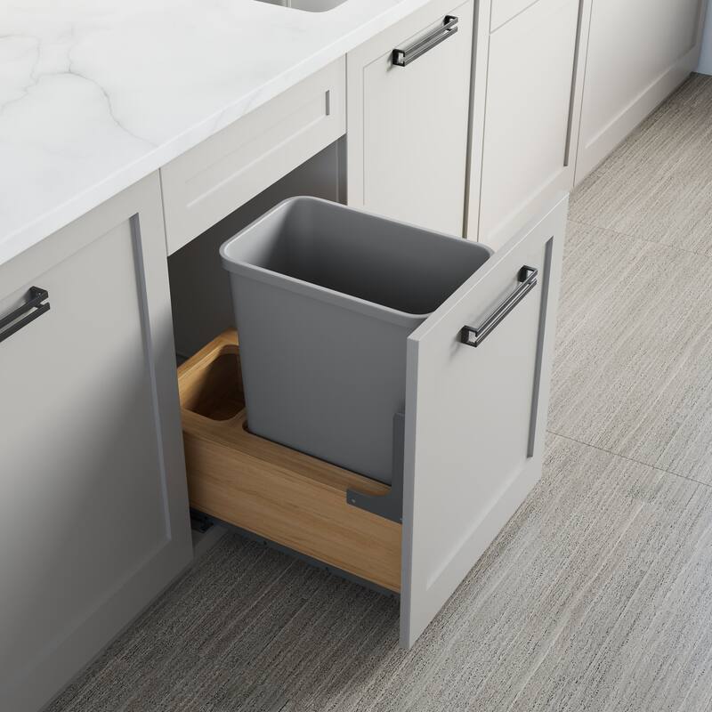 Dowell Trash Can Pull Out Set - 15" Wide w/Wood Base