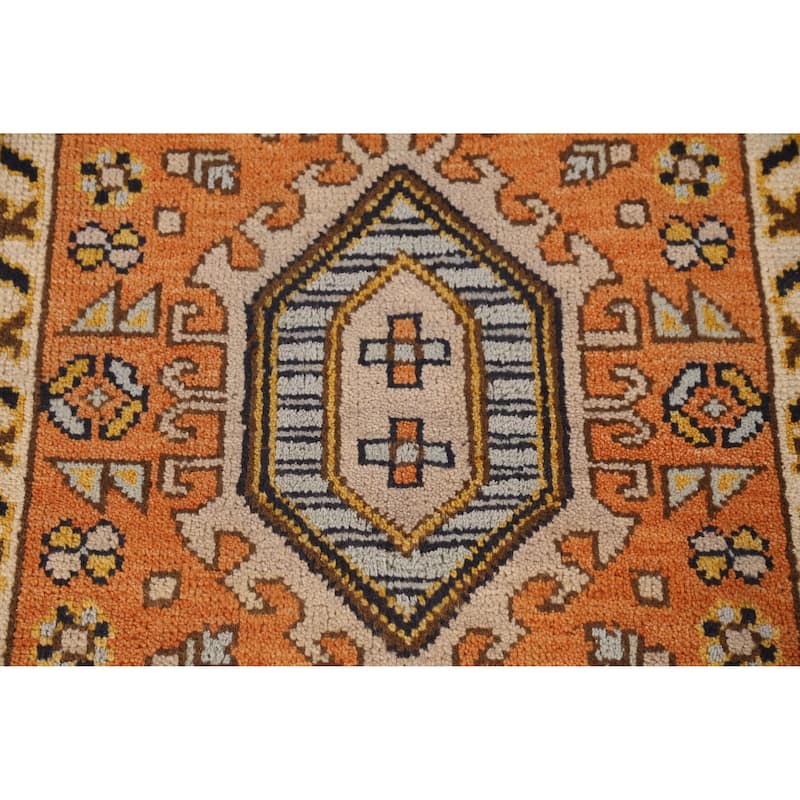 Orange Heriz Serapi Indian Runner Rug Hand-Knotted Wool Carpet - 2'6" x 8'0"