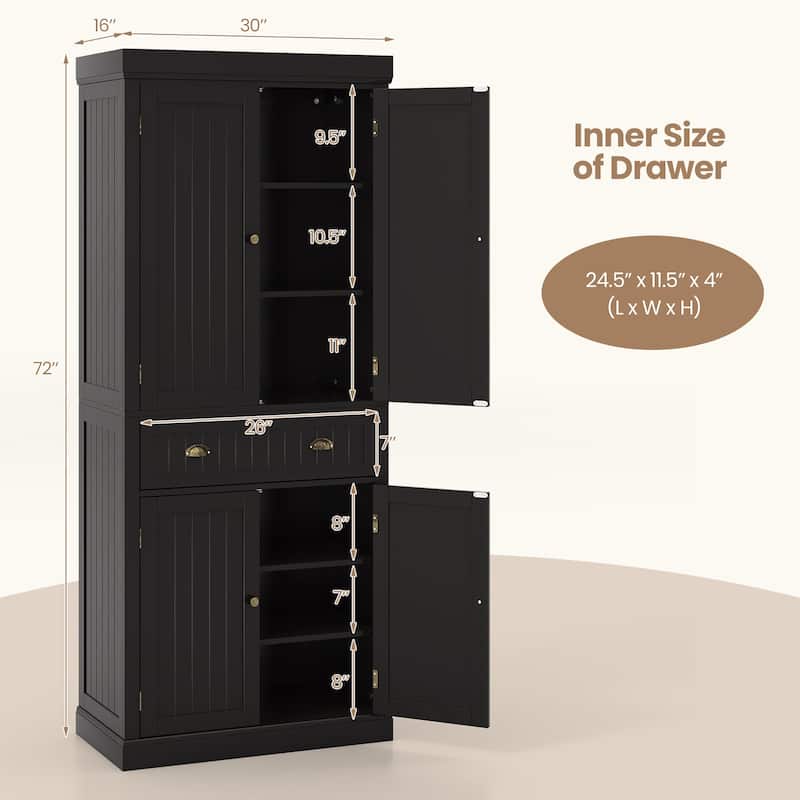 Gymax 72'' Kitchen Pantry Storage Cabinet Tall Freestanding Cupboard - See Details