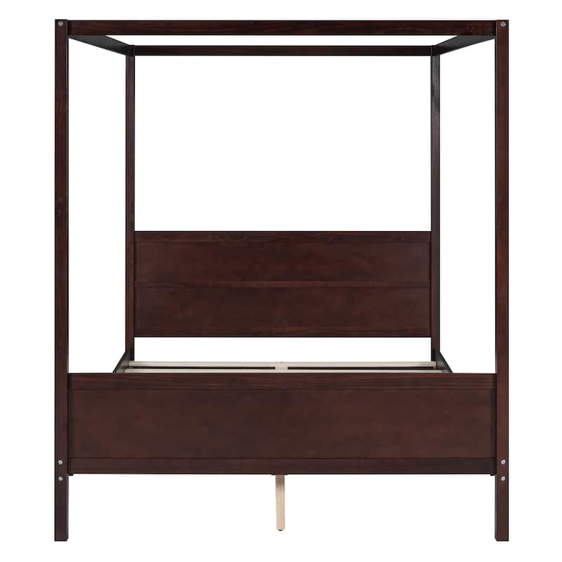 HomeRoots Espresso Inlaid Panels Wood Queen Canopy Bed
