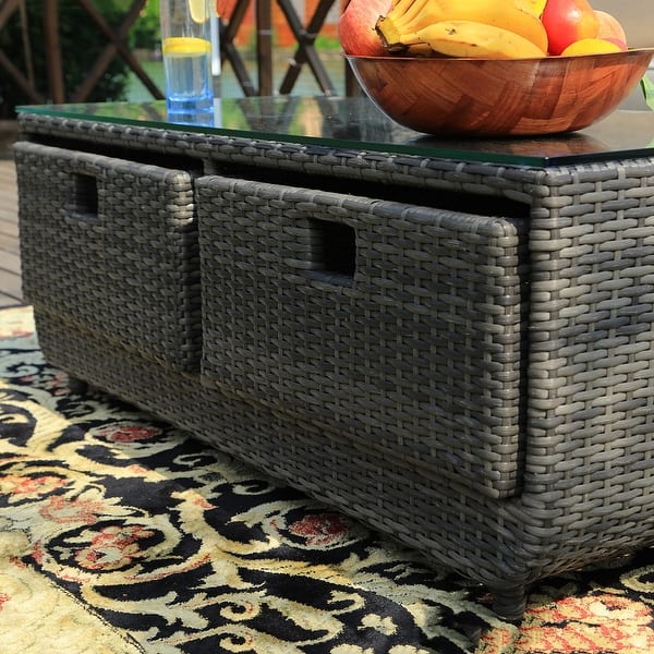 Shop Black Friday Deals On Havenside Home Stillwater 5 Piece Wicker Patio Sofa Set Outdoor Chat Sets With Drawer Table Overstock 27589671