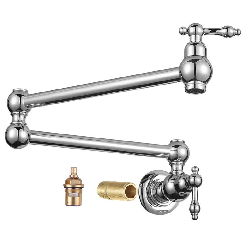 WOWOW Wall Mounted Pot Filler Faucet with Double Joints - Chrome/Clear
