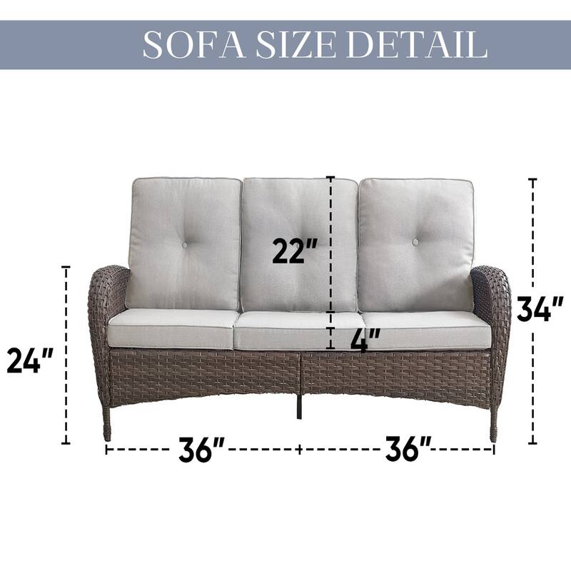 Outdoor PE Sofa Chair with Ottmans and Coffee Table