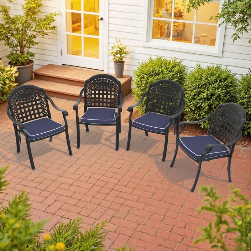 4-Piece Black Stackable Aluminum Patio Chairs with Cushions
