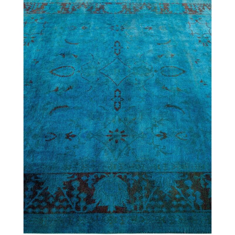 Overton Hand Knotted Wool Vintage Inspired Modern Contemporary Overdyed Blue Area Rug - 6' 1" x 9' 3"