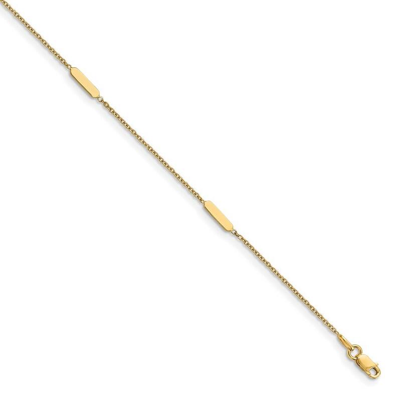 Curata 14k Yellow Gold Polished Bar Station With 1 In Ext. Anklet 10 Inch
