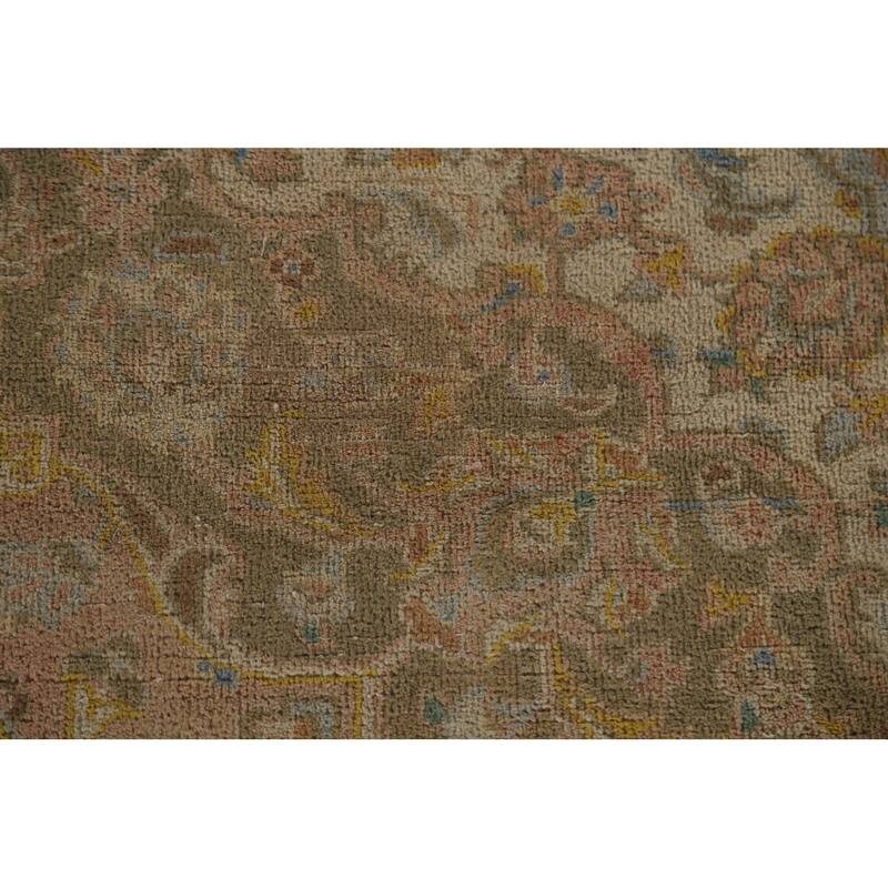 Hand Knotted Oriental 100% Wool Carpet Traditional Floral Pink Mashad Area Rug - 13' 0'' X 9' 6''