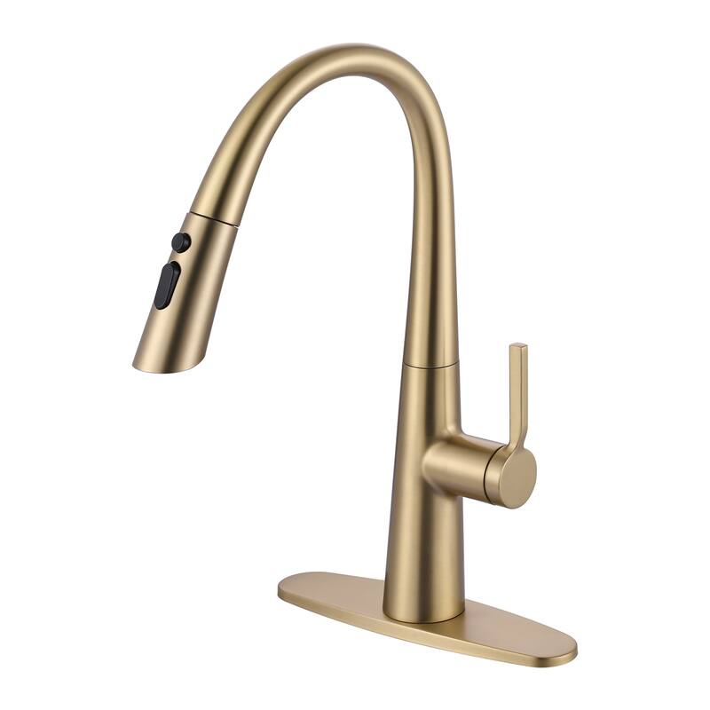 WOWOW 17.7 in. Single Handle Pull Down Sprayer Kitchen Faucet - Gold