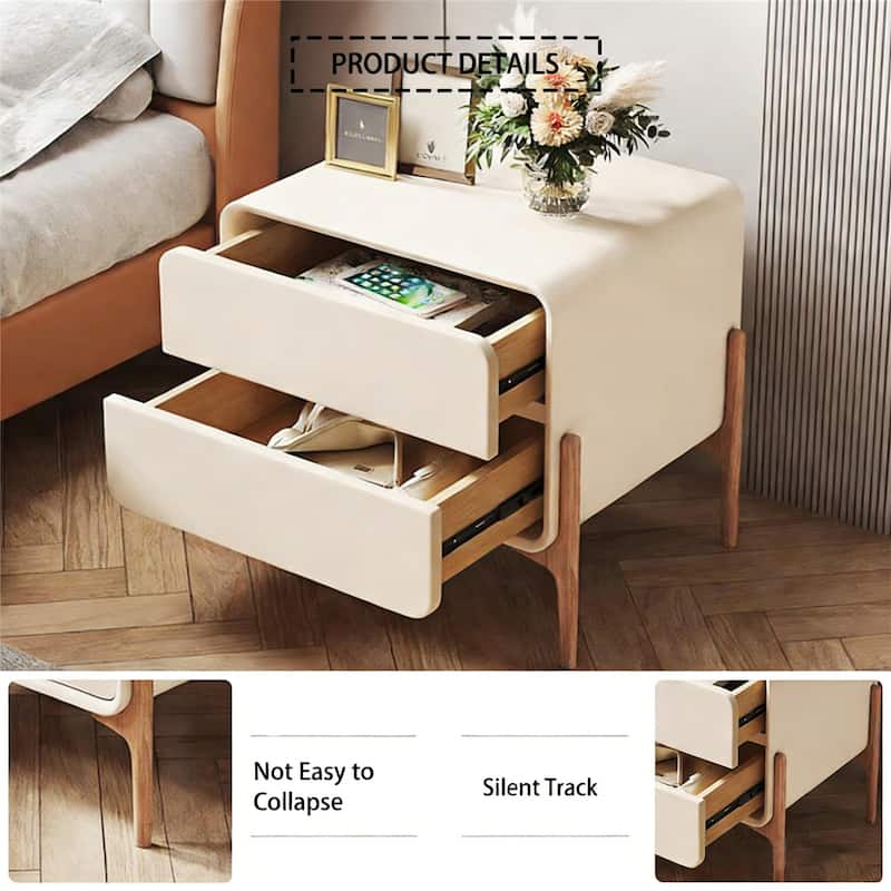 Modern Wooden Double Drawer Bedside Table Nightstand
