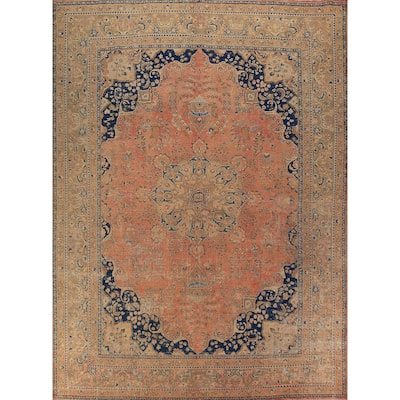 Medallion Mashad Persian Vintage Area Rug Hand-Knotted Wool Carpet - 9'7" x 12'7"