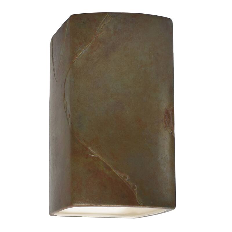 Justice Design Ambiance - Large Rectangle Wall Sconce - Open Top & Bottom (Outdoor) - Replaceable Bulb - Tierra Red Slate