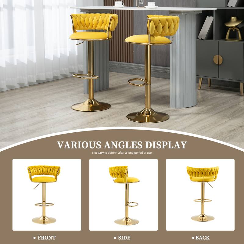 Velvet Tufted Adjustable Counter Height Rotating Bar Stools with Footrest (set of 2)