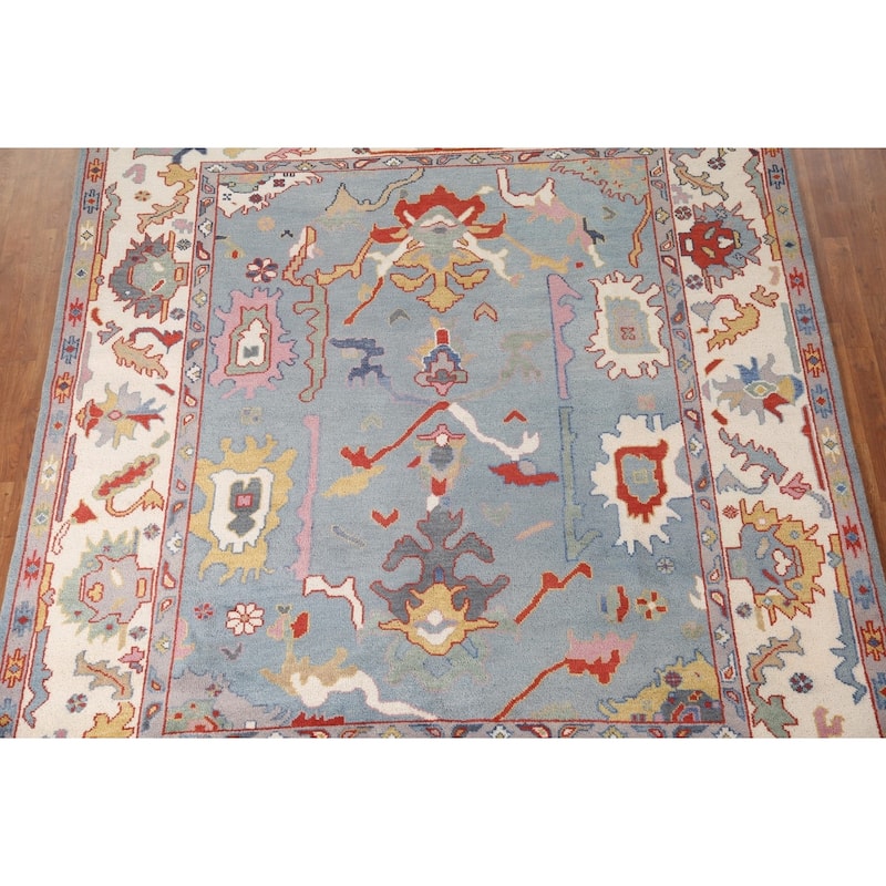 Transitional Blue Oushak Area Rug Handmade Oriental Wool Carpet - 8'1"x 9'10"