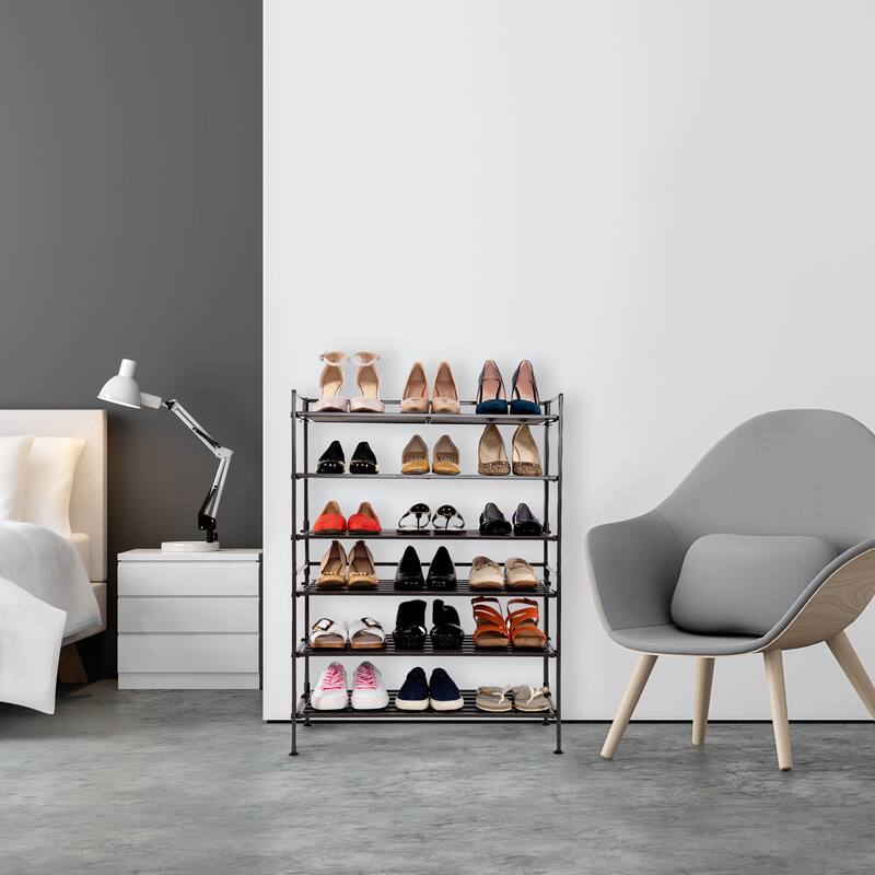 9-Pair 3-Tier Espresso Resin Slat Iron Frame Stackable 2-Pack Shoe Rack