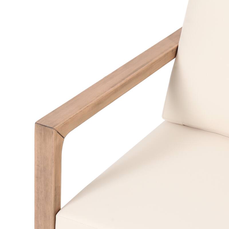 Roomfitters Set of 2 Outdoor Acacia Wood Club Chairs with Waterproof Cushions, Deep Seating for Patio or Porch, Brown+Beige