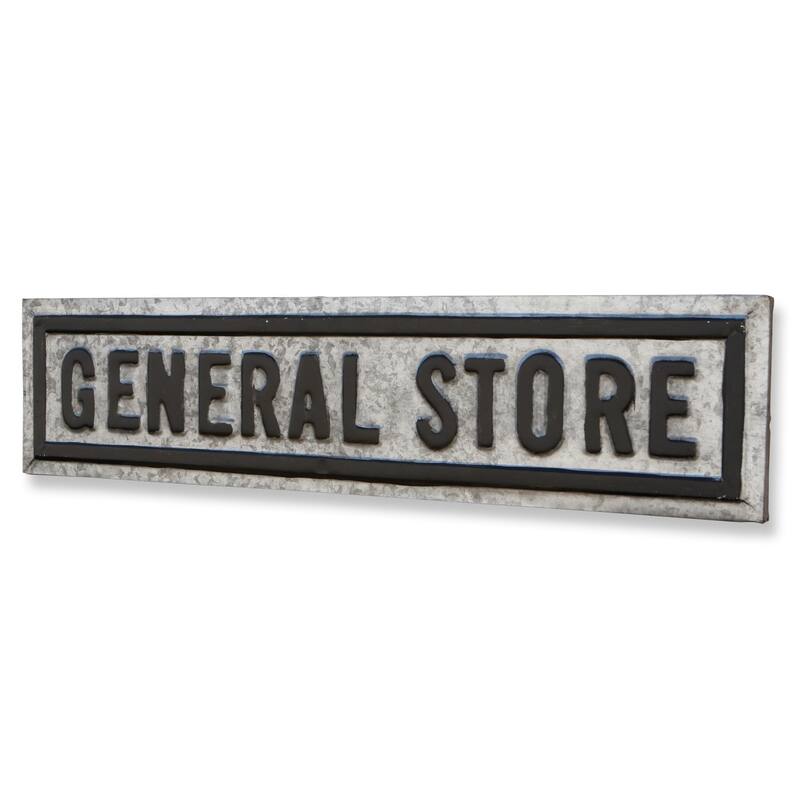 HomeRoots 9" X 37" Gray and Black General Store Galvanized Metal Wall Decor