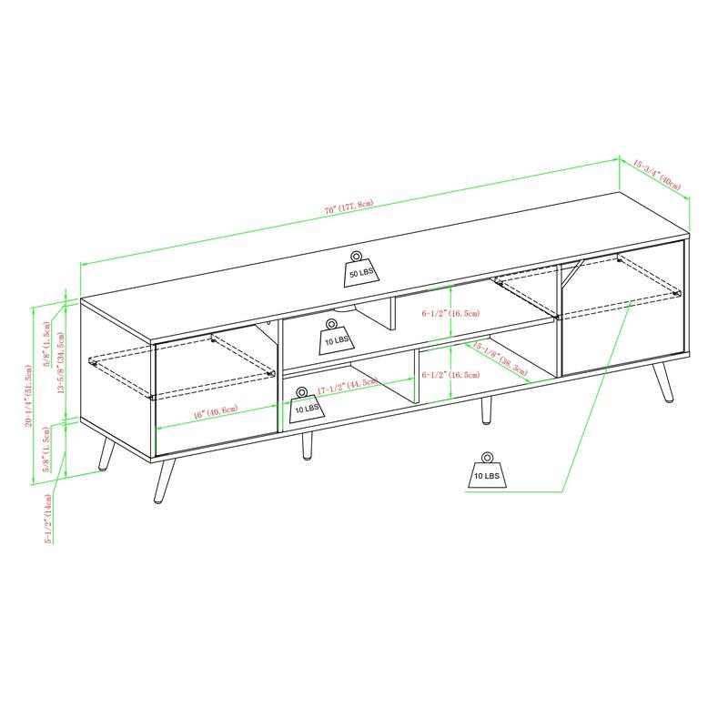 Modern 2-Door TV Stand with 4 Open Cubbies & Cord Management - Supports Up to 80" TVs