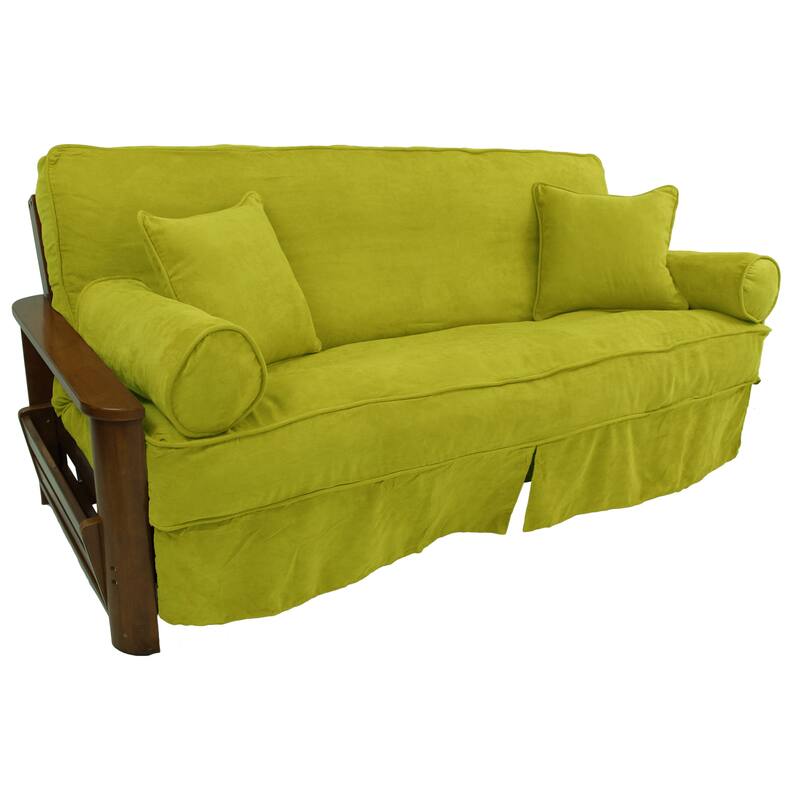 Microsuede Full-Size 8-10 Inch Thick Futon Slip Cover Set with Four Throw Pillows - Mojito Lime
