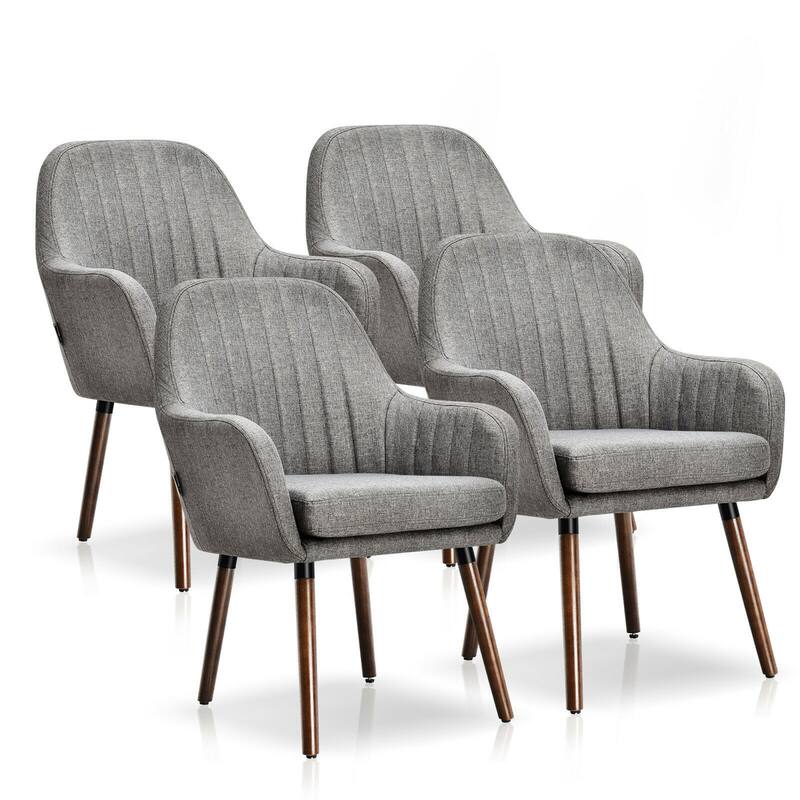 Gymax Set of 4 Accent Chairs Fabric Upholstered Armchairs w/Wooden - 17.5'' x 17.5'' x 3'' - Grey - 17.5'' x 17.5'' x 3''