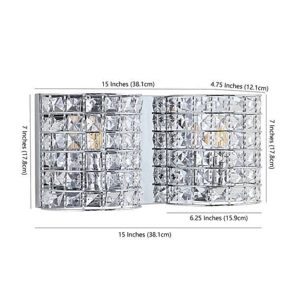 dimension image slide 2 of 3, Jayne Deco 3-Light Metal/Crystal Classic Glam LED Vanity Light, by JONATHAN Y