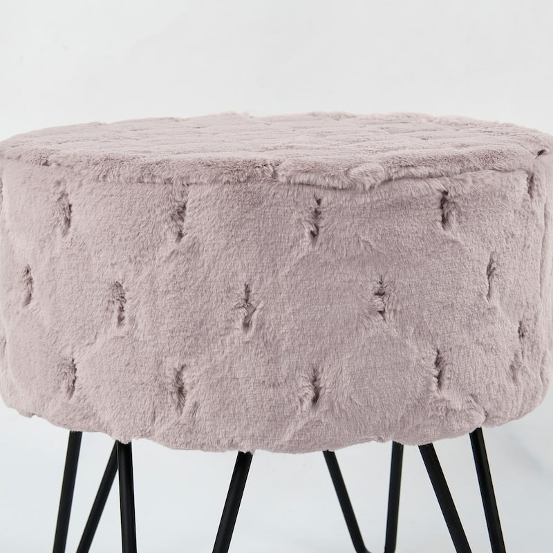 Jacquard Solid Fauxfur Round Ottoman