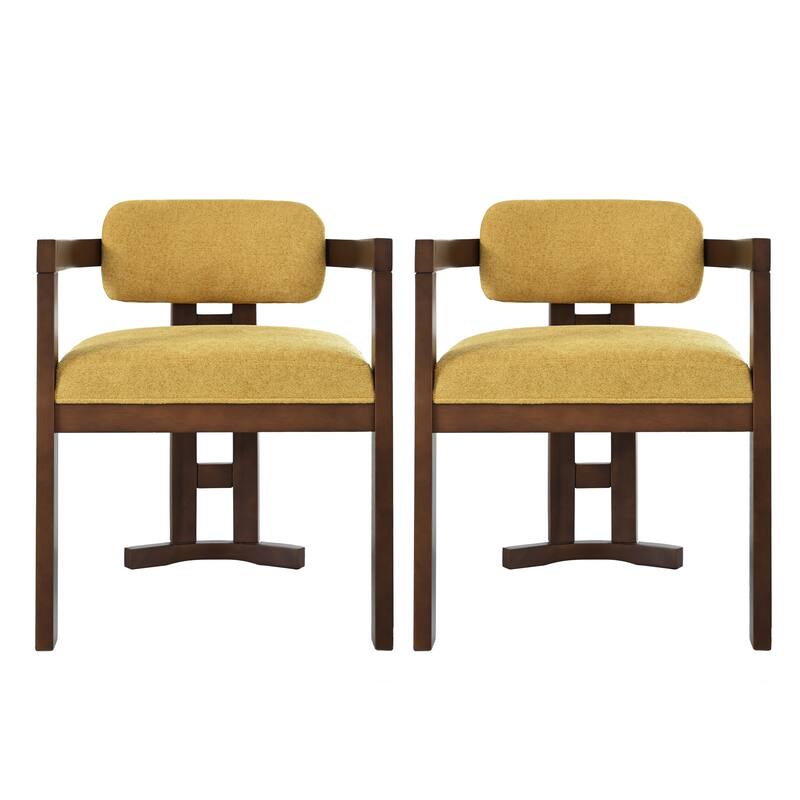 Indoor Upholstered Wood Dining Chair(Set of 2),Yellow+Walnut