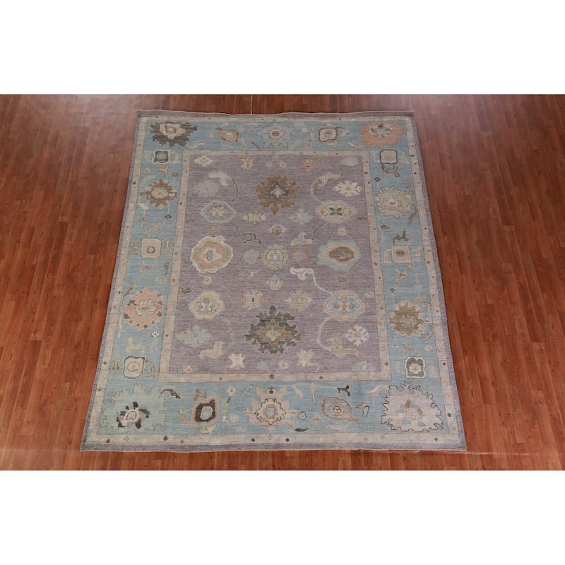 Hand Knotted Oriental 100% Wool Carpet Transitional All-Over Purples Oushak Area Rug - 9' 7'' X 8' 1''